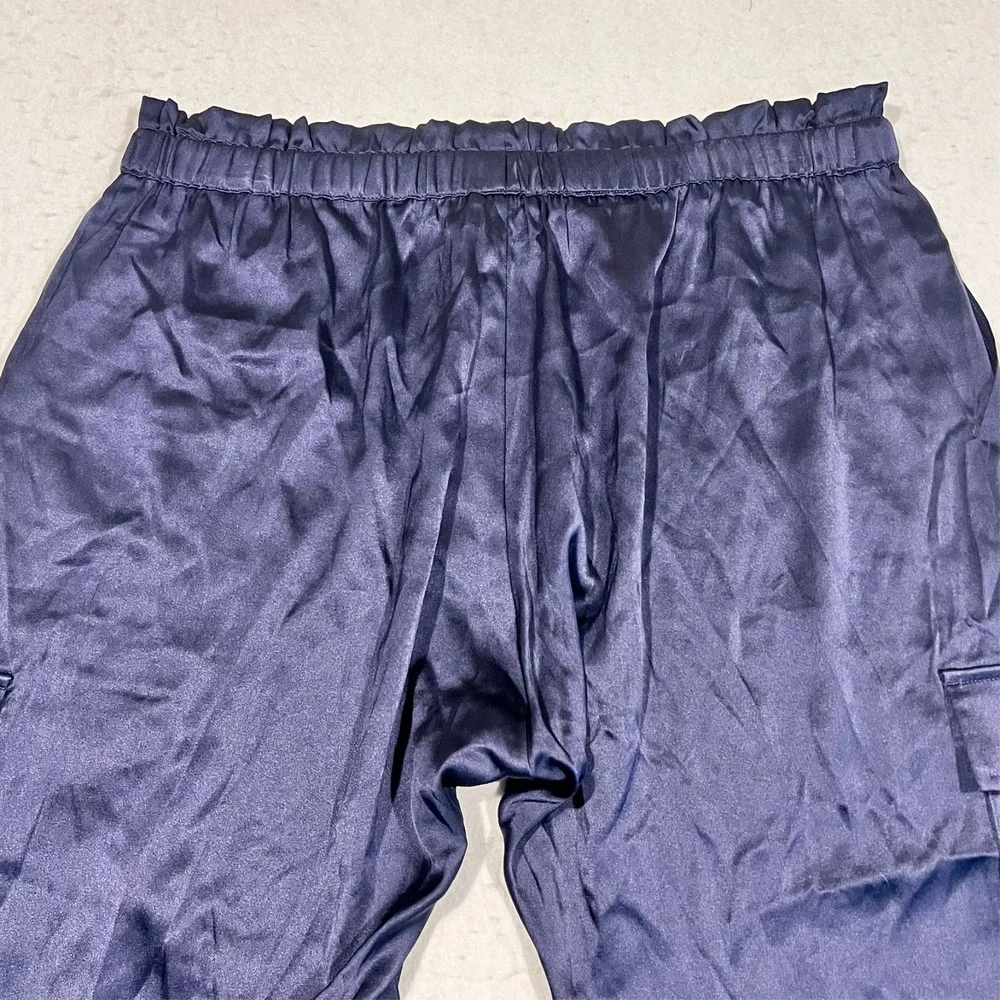 CAMI NYC Carmen Cargo Pant Navy Blue Stretch Silk Blend Charmeuse Women's Medium
